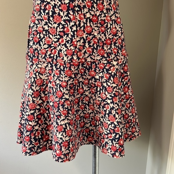 Tory Burch Calico Floral V neck Dress Navy Blue Red Cap Sleeve Stretch Size XS - Picture 4 of 11
